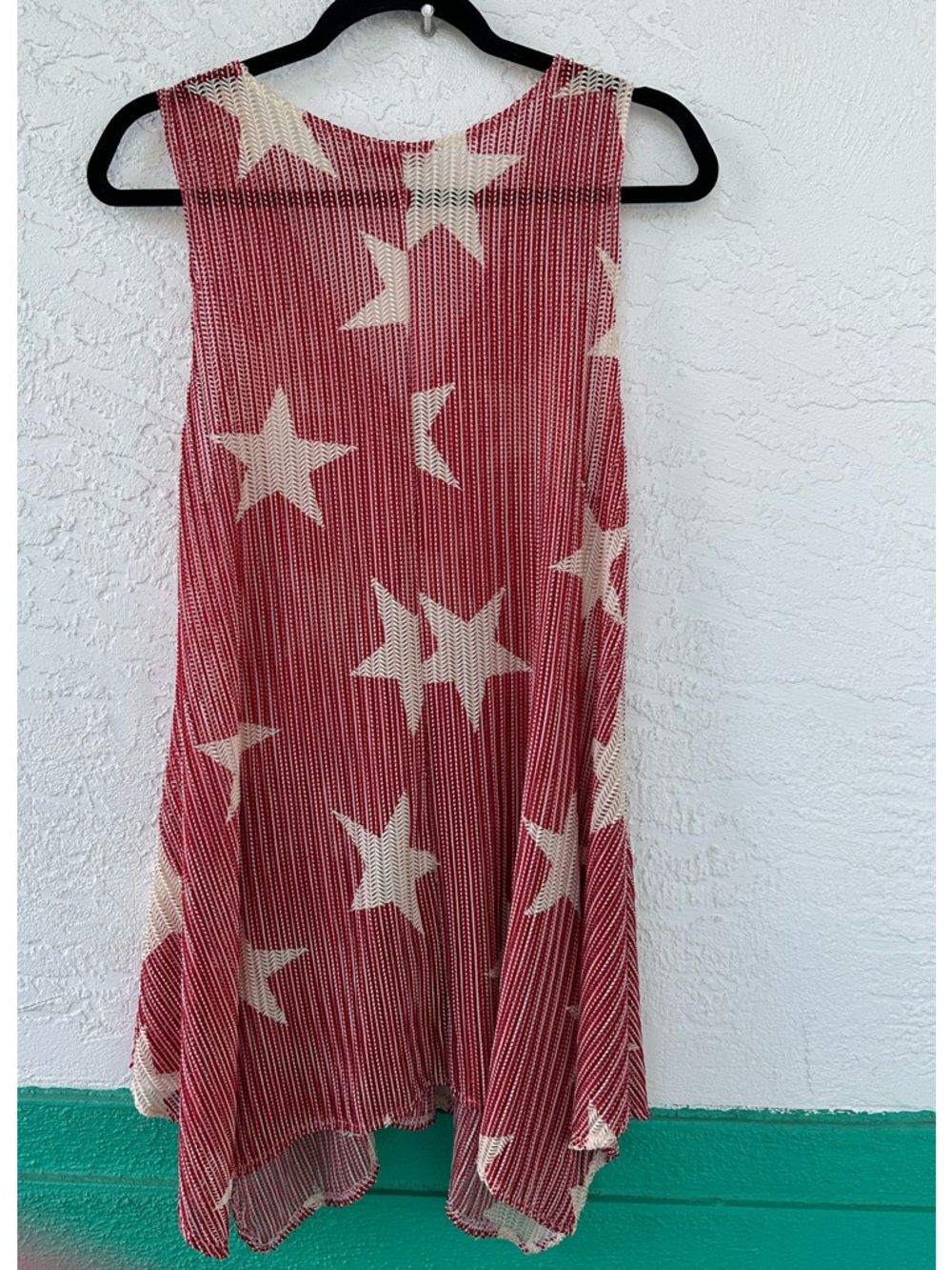 Paradise Red White Stars Swim Cover Up Pockets Sleeveless Medium Large - Picture 4 of 14